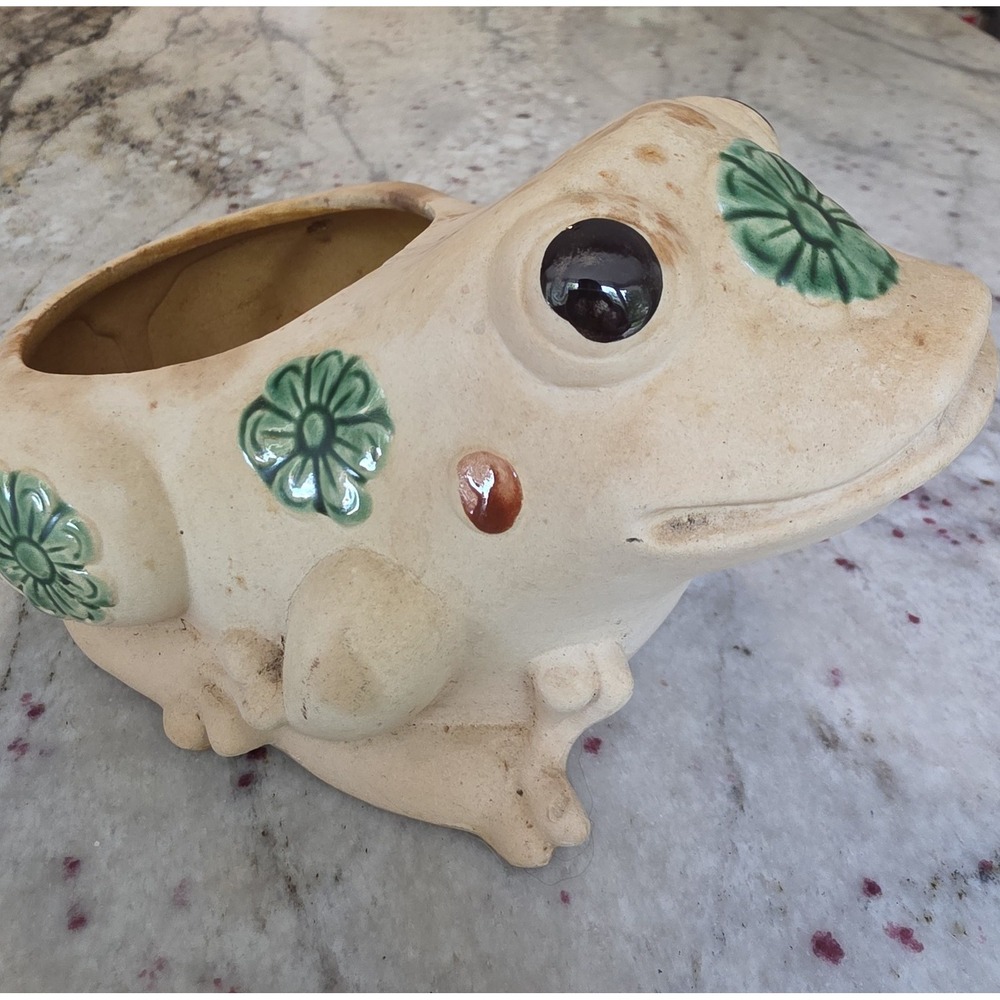Vintage Pottery Frog Planter Small
